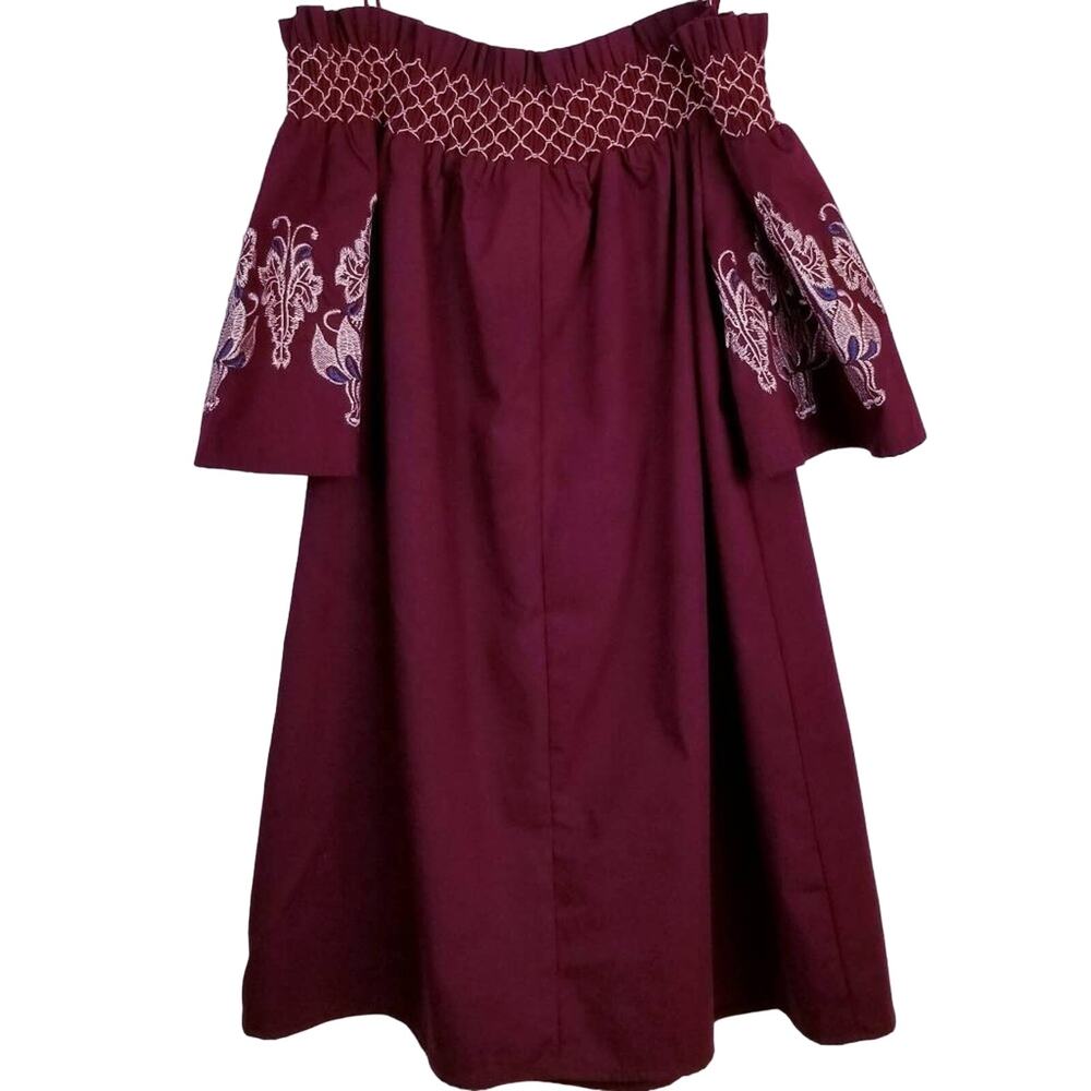 BLEUH CIEL Merlot Boho Embroidered Off-Shoulder Dress - Size S - Picture 5 of 7